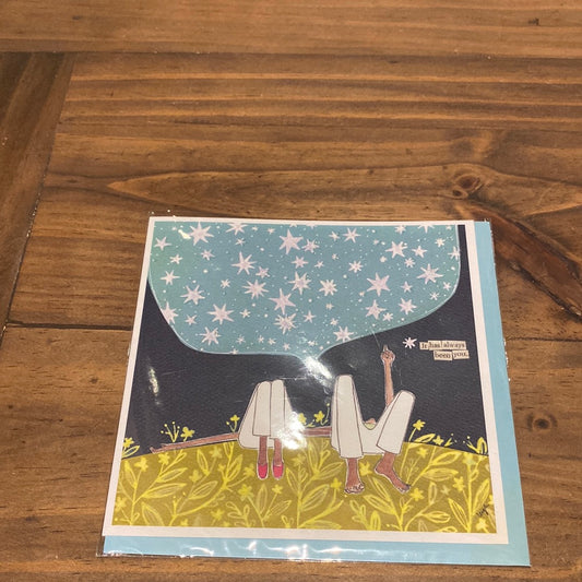 Front of card features a couple stargazing in a field with "It's Always Been You". Inside is blank.