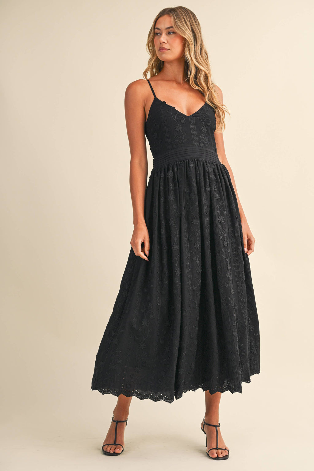 Klesis - ID9523 3D FLORAL DETAILED LACE MIDI DRESS