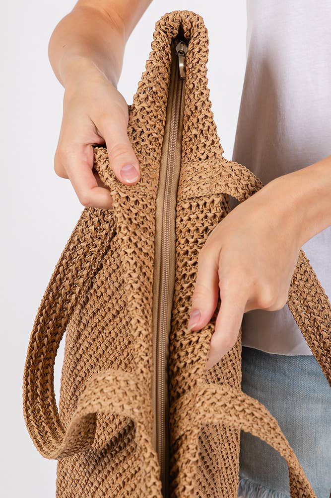 Solid Color Crochet Summer Straw Tote Bag