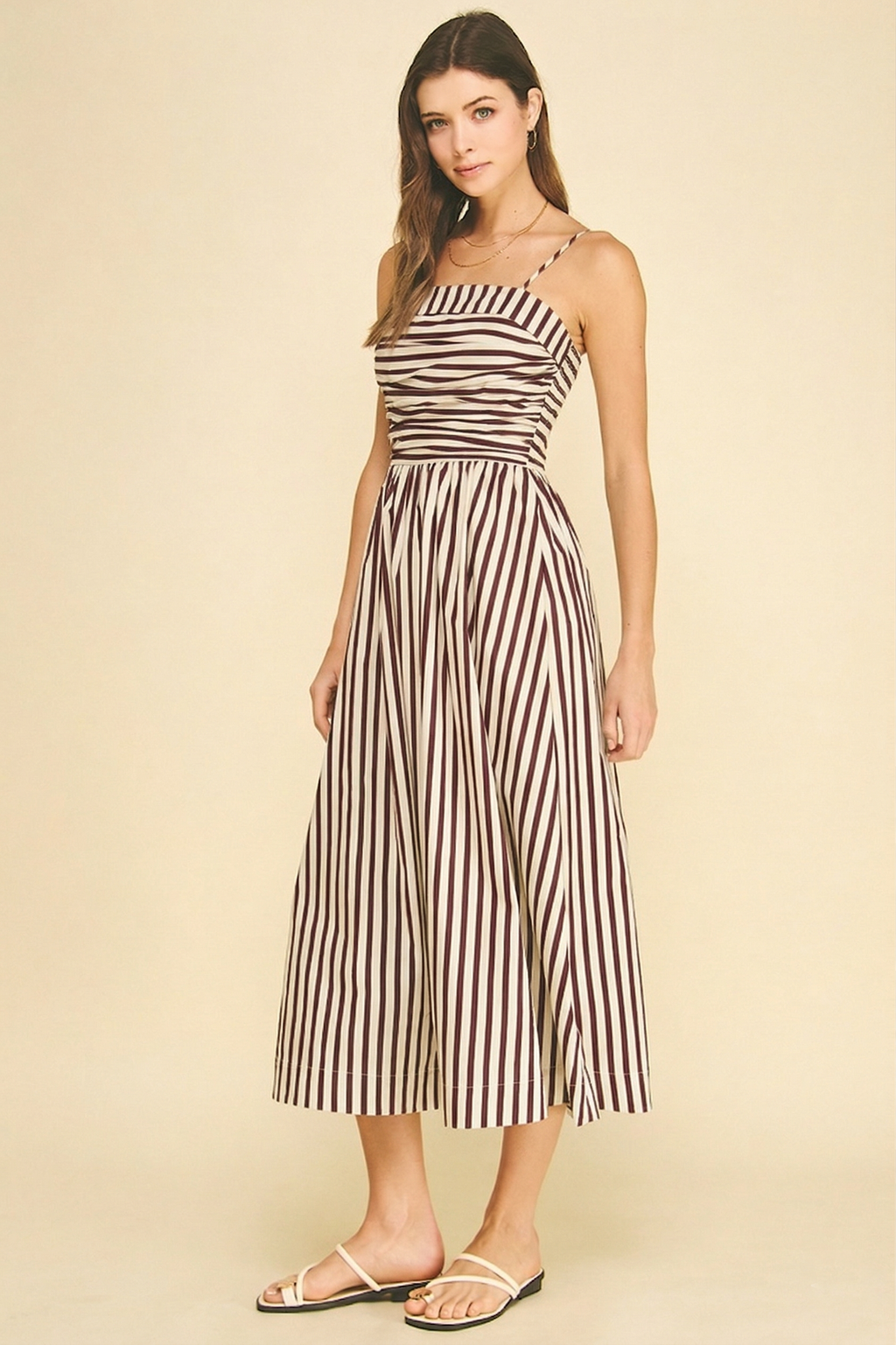 PINCH - STRIPED RUCHED DETAIL MIDI DRESS - 6201DA