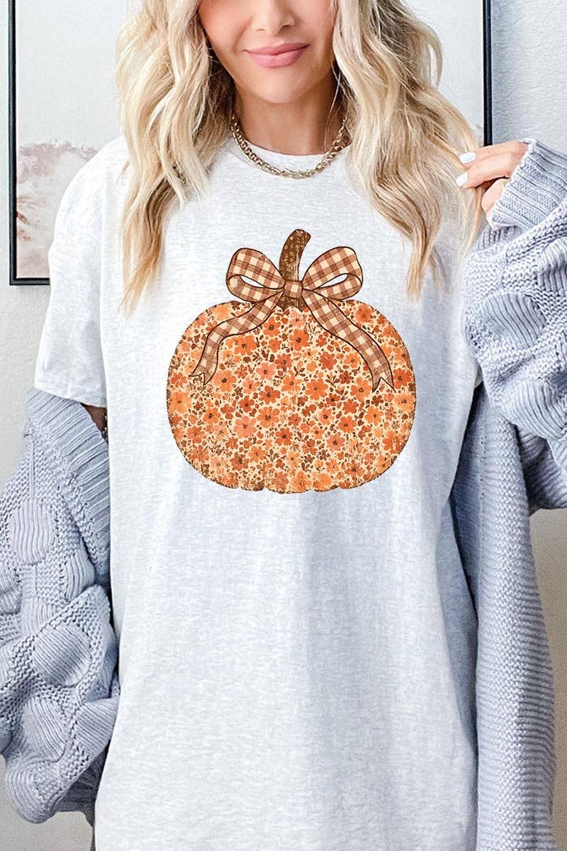 COLORBEAR - Floral Fall Pumpkin Graphic Heavy Cotton Tee