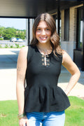 Solid Peplum Top With Front Hardware