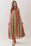 TCEC - CD07529-Multi Stripe Halter Maxi Dress