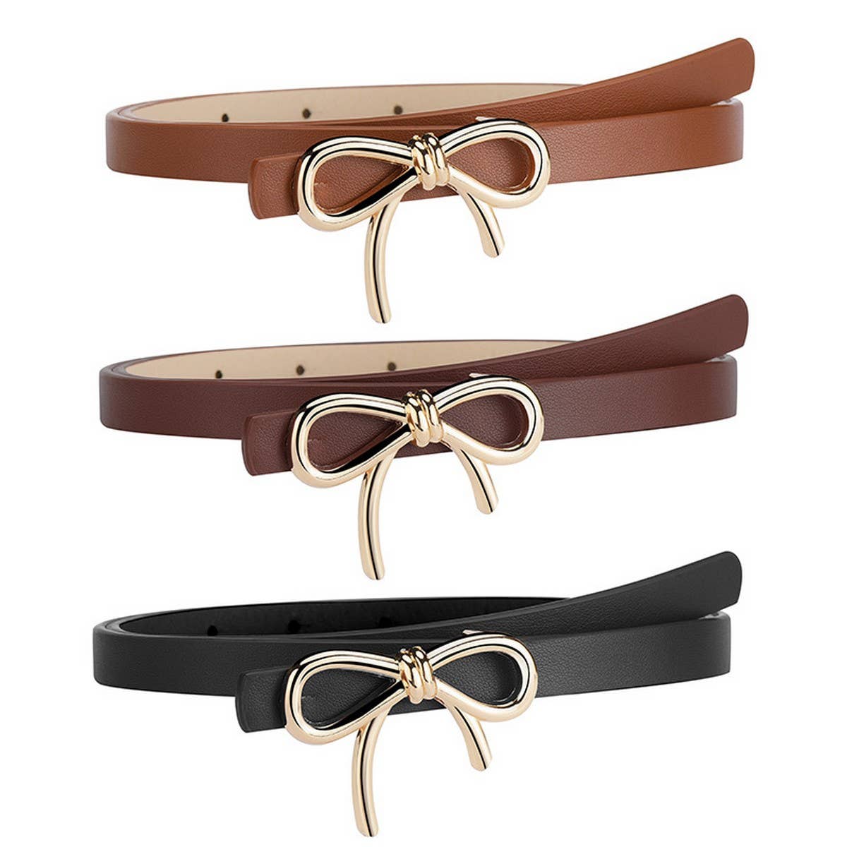 Bow Leather Skinny Belt