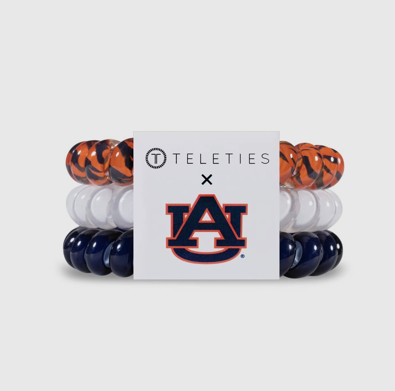 3-pack of University of Auburn Collegiate Teleties with orange and blue.