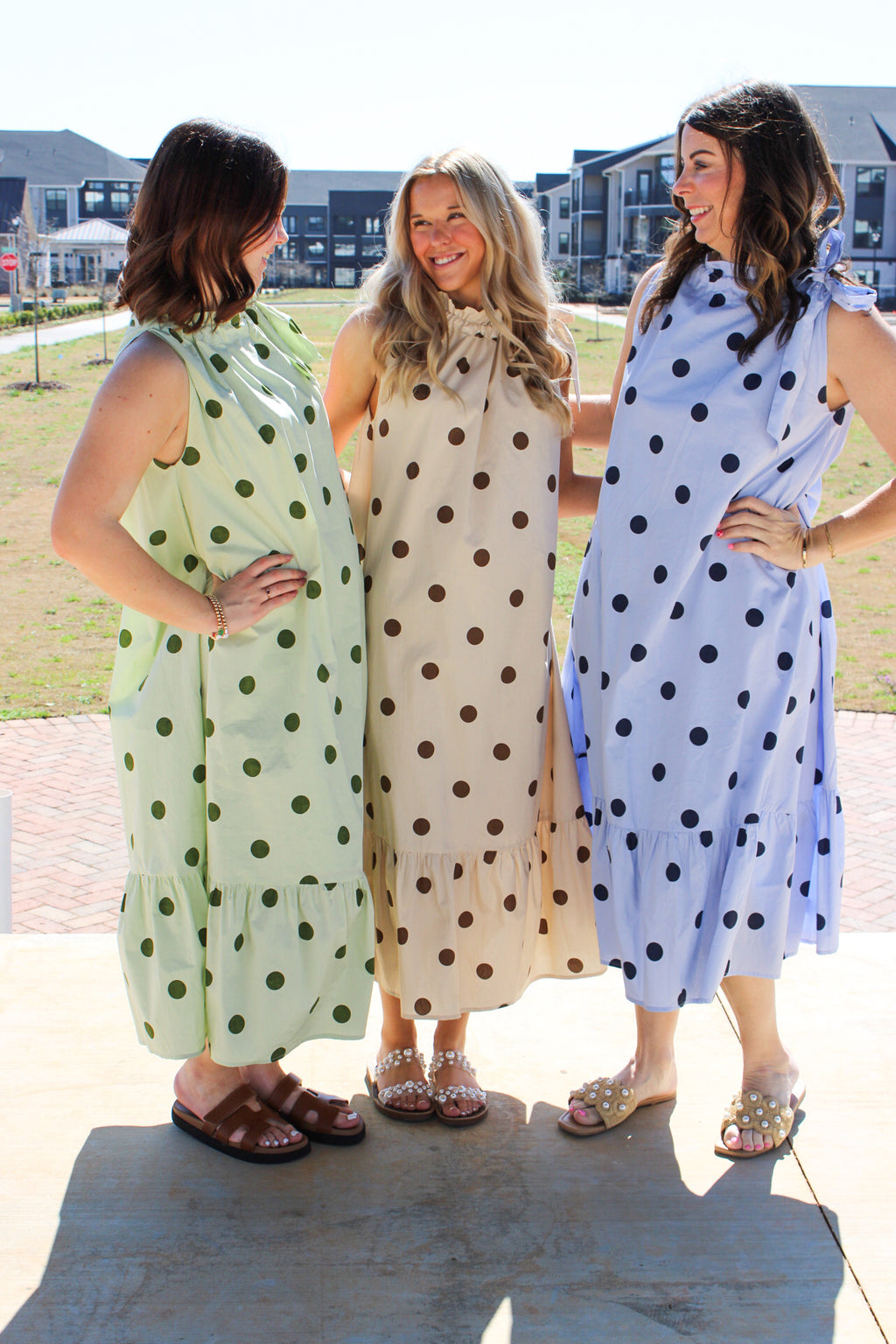 Ruffle Neck Tie Polka Dot Sleeveless Midi Dress