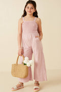 Girls Smocked Strappy Marled Knit Jumpsuit
