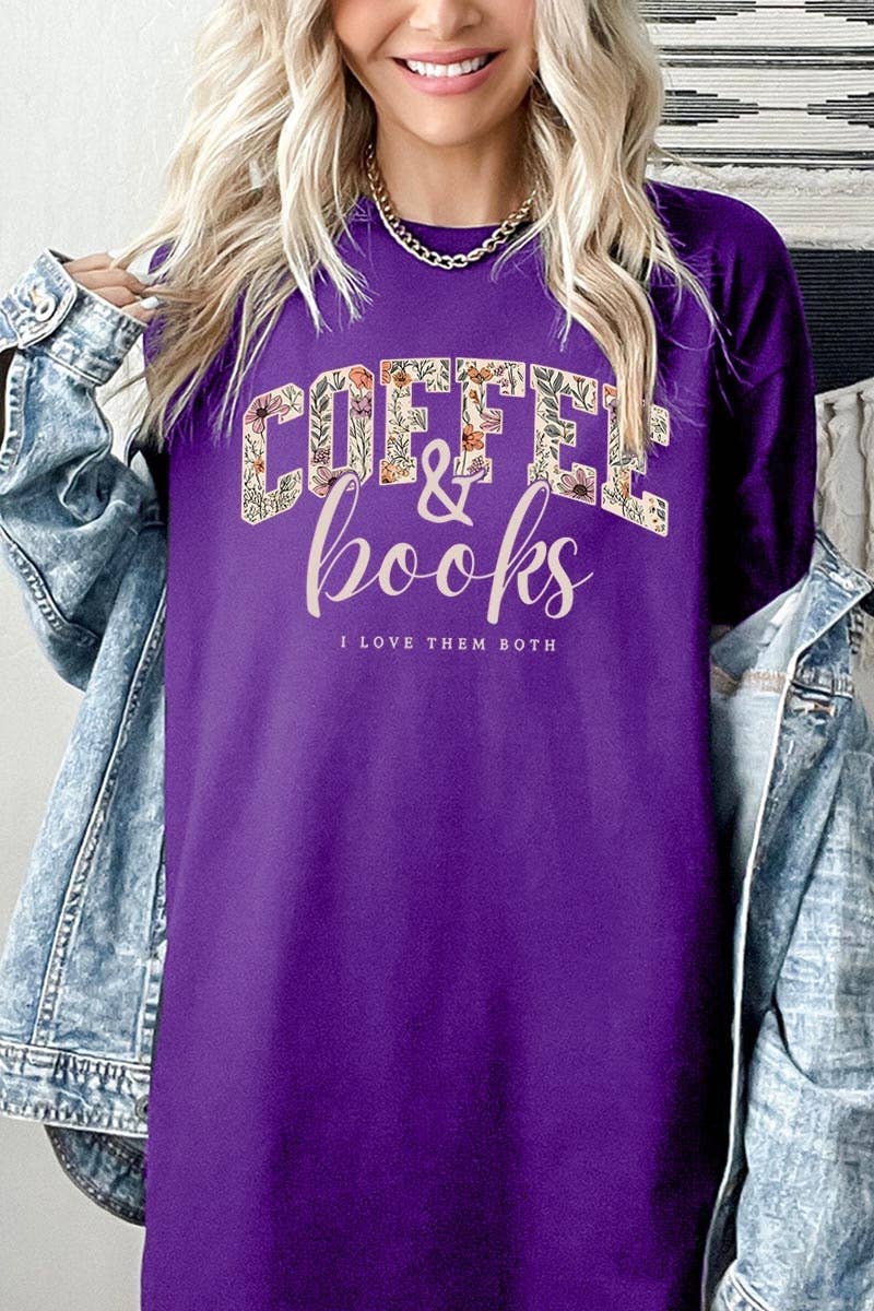 COLORBEAR - Coffee & Books Floral Graphic Heavy Cotton Tee