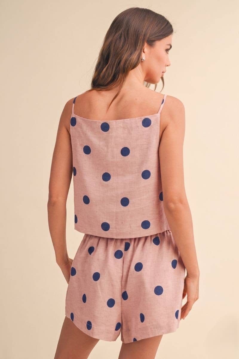 POLKADOT LINEN SLEEVELESS TOP AND SHORTS SET