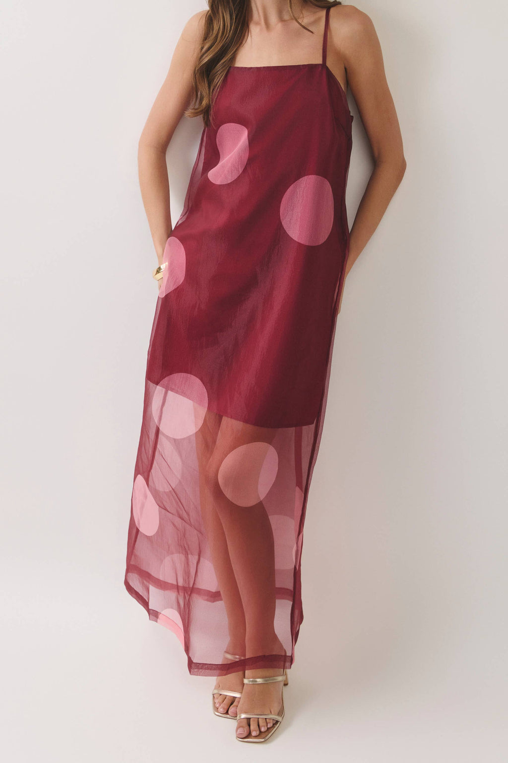 TCEC - CD07181-Polka Dot Sheer Overlay Maxi Dress