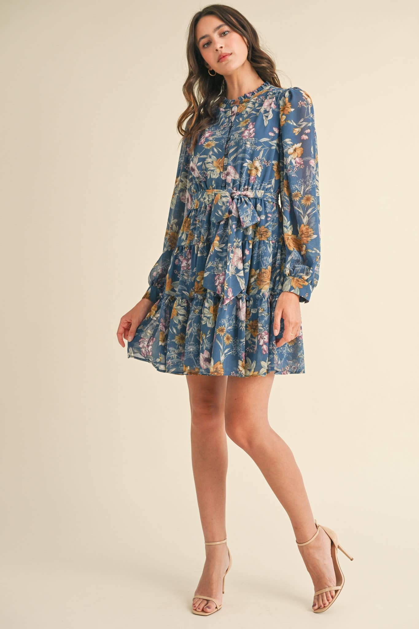 EXCLUSIVE PRINT PUFF SLEEVE BUTTON DOWN MINI DRESS