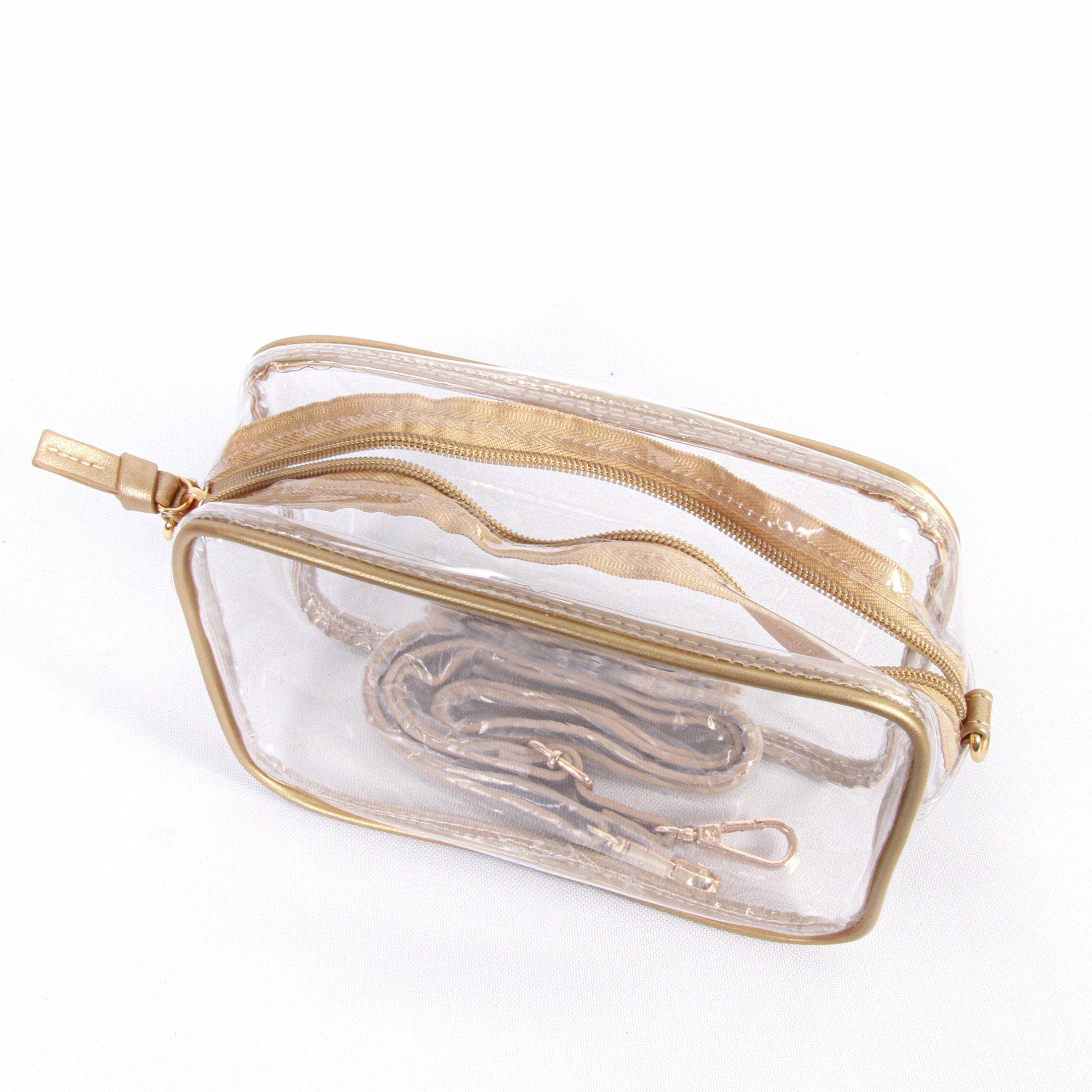 Desden - Bridget Clear Purse with Vegan Leather Trim and Straps - Gold