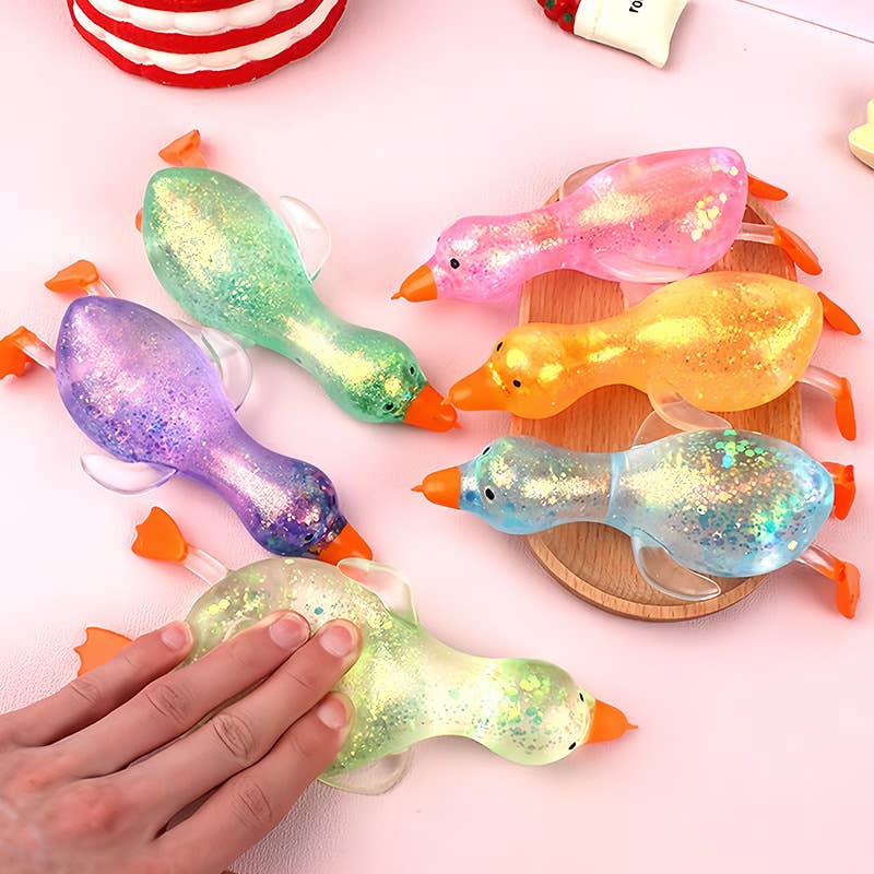 Sparkling Extras - Cute Goose Duck Glitter Squishy Squeeze Toy Fidget Toy