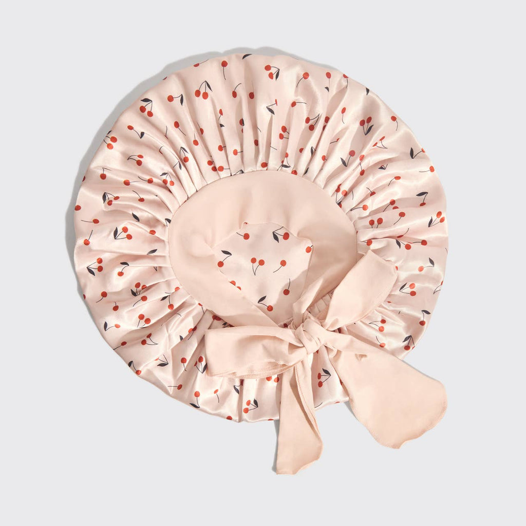 KITSCH - Adjustable Oversized Satin Bonnet - Cherry Print