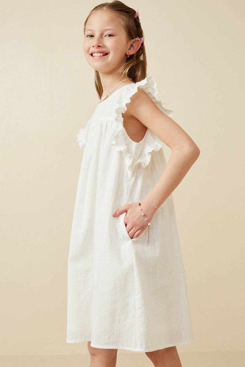 Hayden LA - Girls Textured Lace Trim Ruffle Sleeve Dress