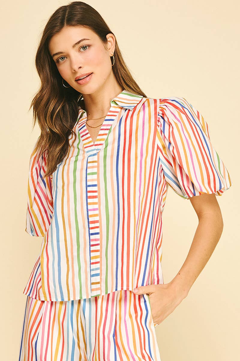 PINCH - RAINBOW STRIPE BLOUSE TOP - 5707TF