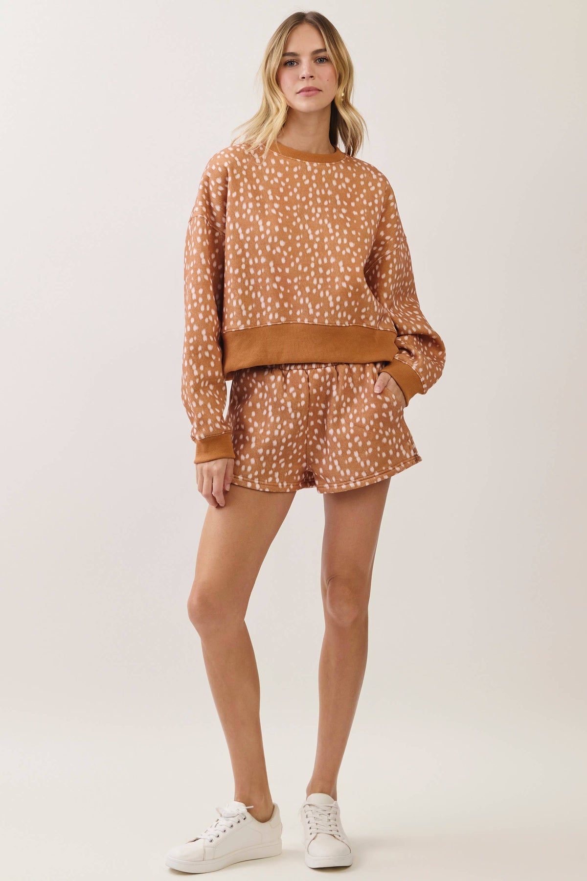 Spotted print Dropped Shoulder Set