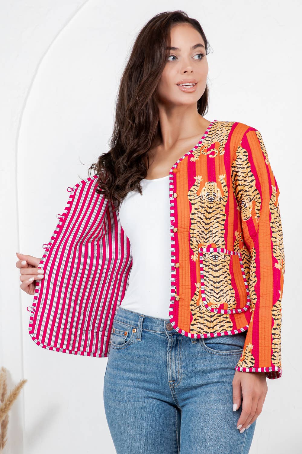 Tiger Reversible Quilted Jacket - Orange