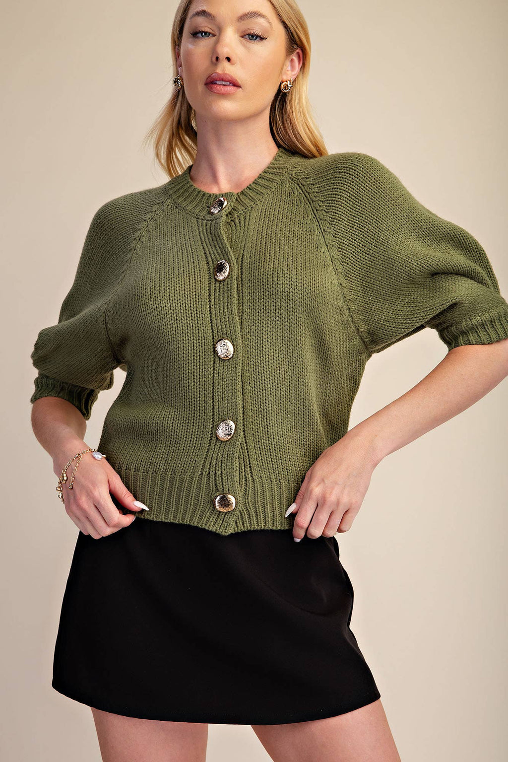 Glam - Puff Sleeve Sweater Cardigan