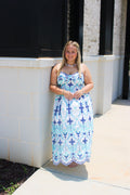 Embroidered Fit-and-Flare Midi Dress