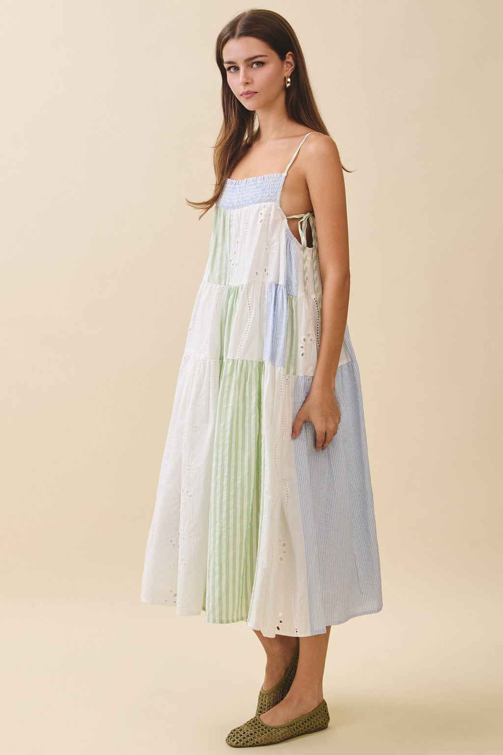 Patchwork Tiered Midi Dress