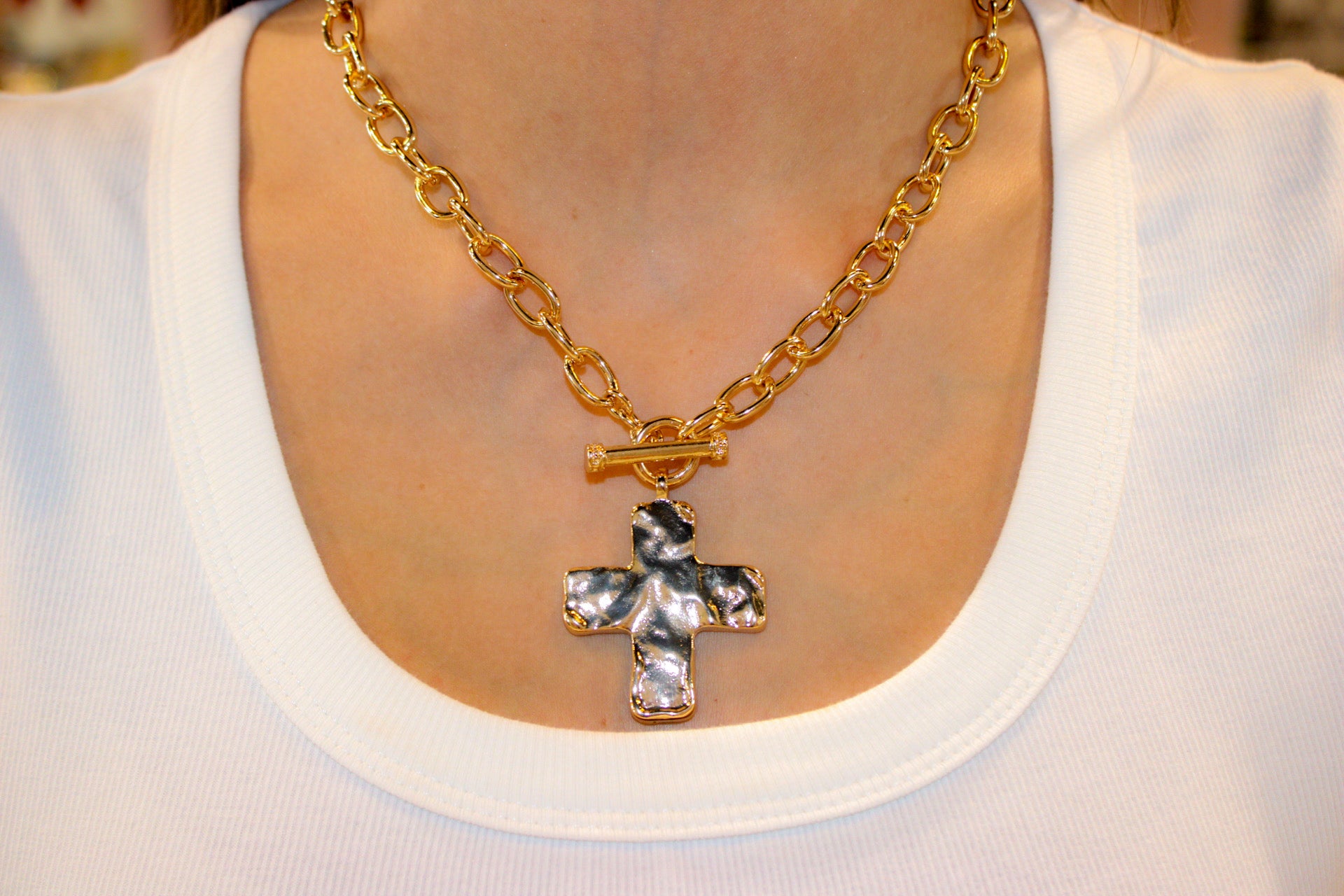 Hammered Cross Necklace