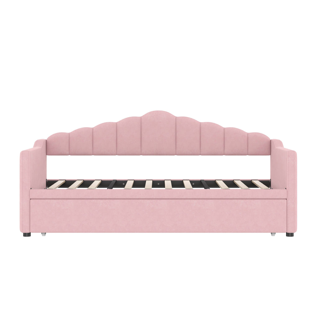 39F Inc. - Velvet Daybed with Pop Up Trundle USB Twin Beige/Pink