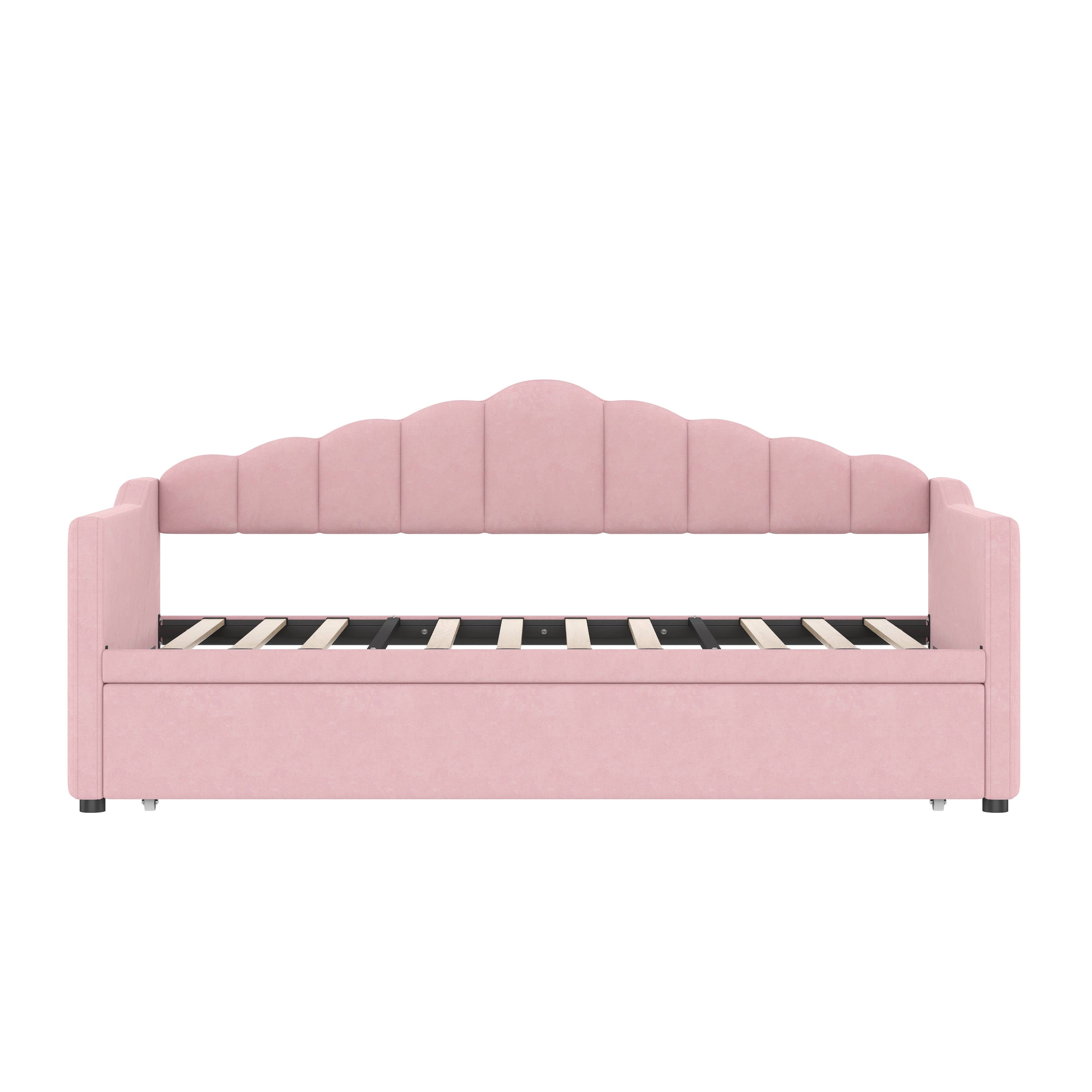 39F Inc. - Velvet Daybed with Pop Up Trundle USB Twin Beige/Pink