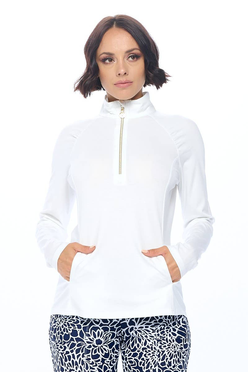 ARYEH - Navy Quarter-Zip Pullover with Gold Hardware