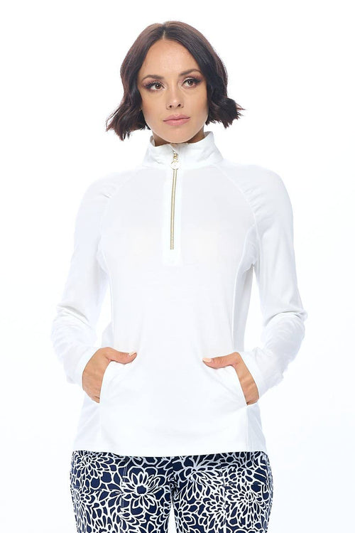 ARYEH - Navy Quarter-Zip Pullover with Gold Hardware