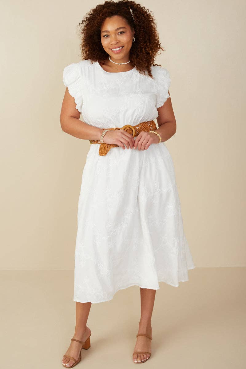 Womens Flocked Floral Bubble Sleeve Dress