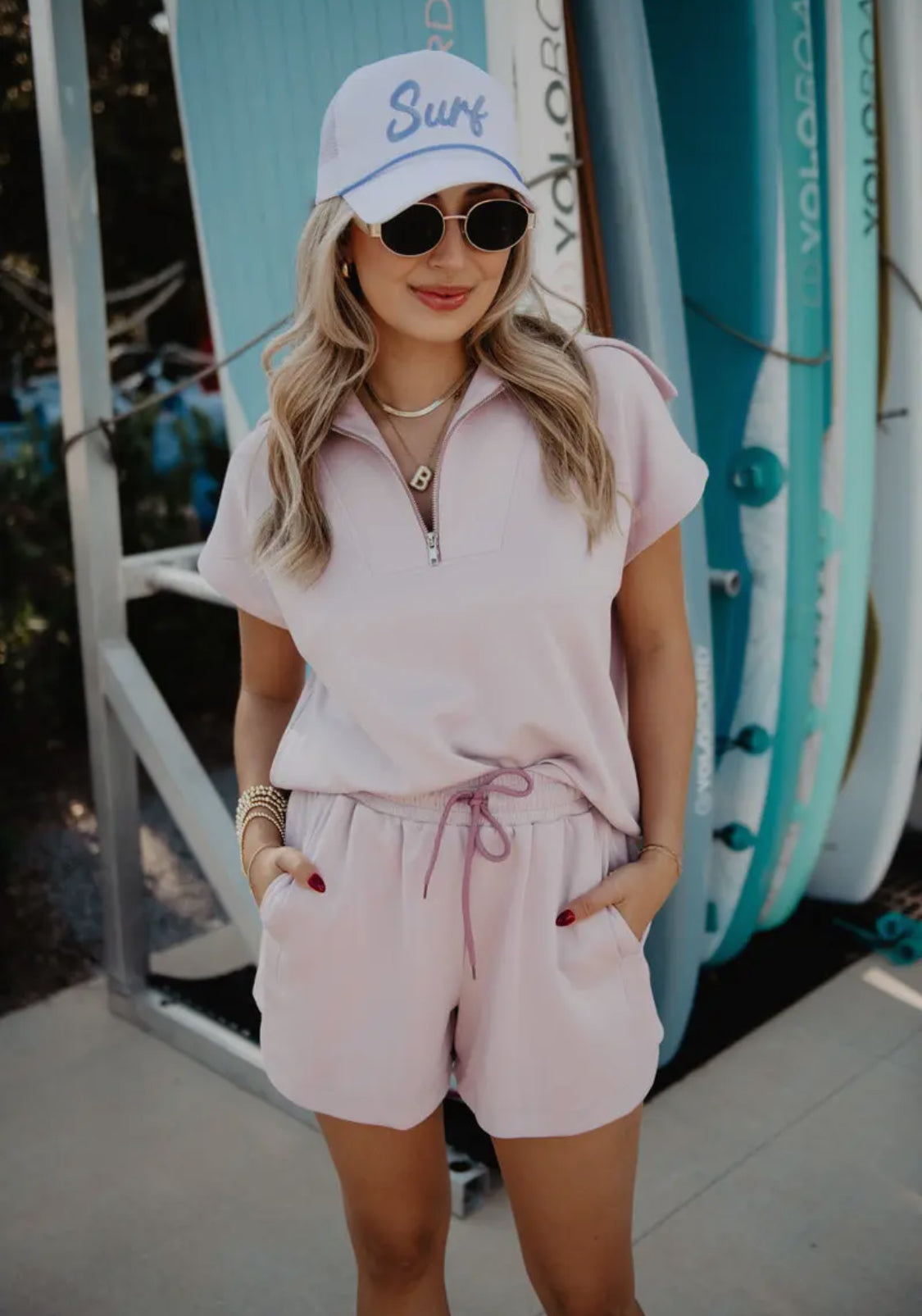 Half Zip Scuba Short Set