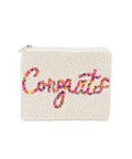 White beaded coin bag with "Congrats" in pink beads.