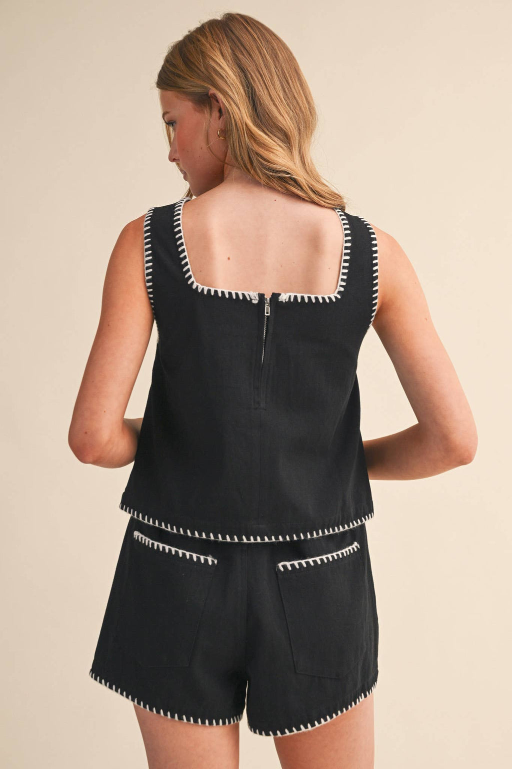 WHIPSTITCH DENIM CROP TOP AND SHORTS SET MPST4627