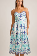 Embroidered Fit-and-Flare Midi Dress