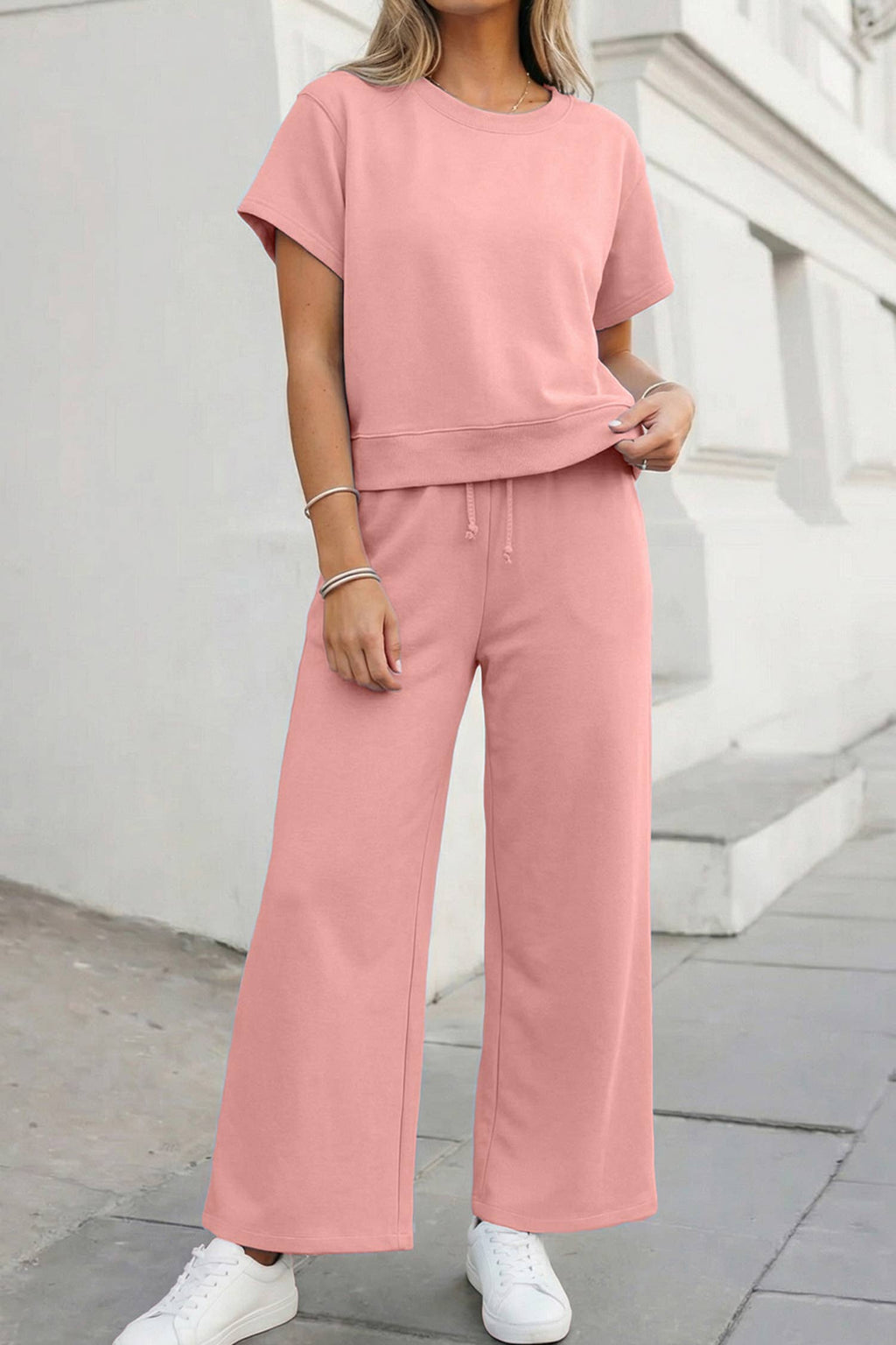 Aapparella - Soft Color Tee & Wide Leg Pants 2pcs Set | S-XL Plus 1X-4X