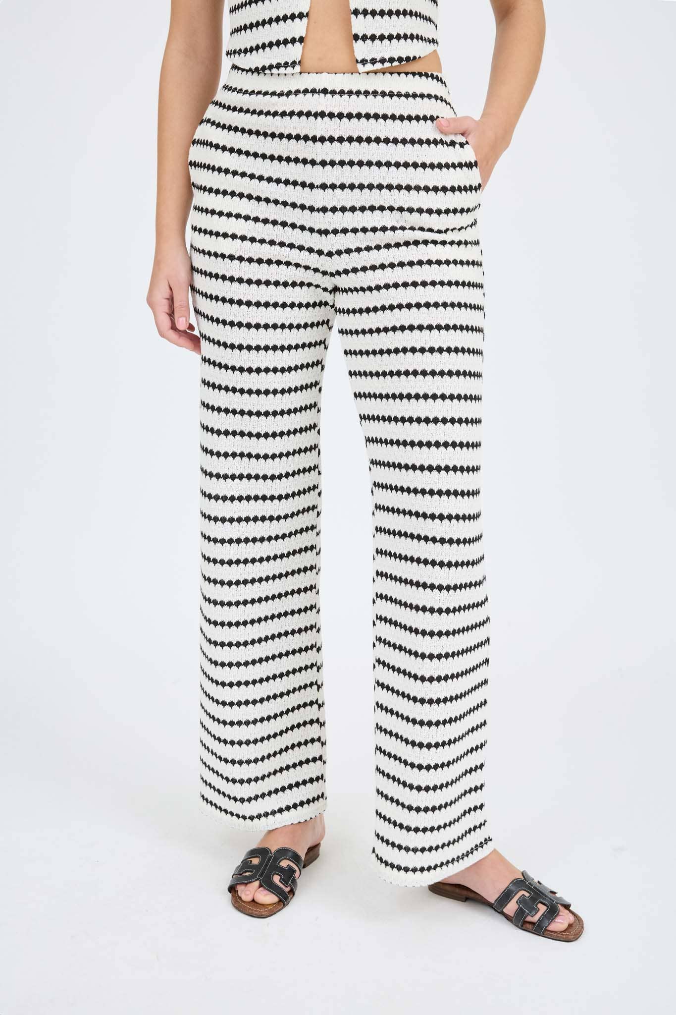 Blu Pepper - STRIPE KNIT VEST TOP AND WIDE LEG BOTTOMS SET