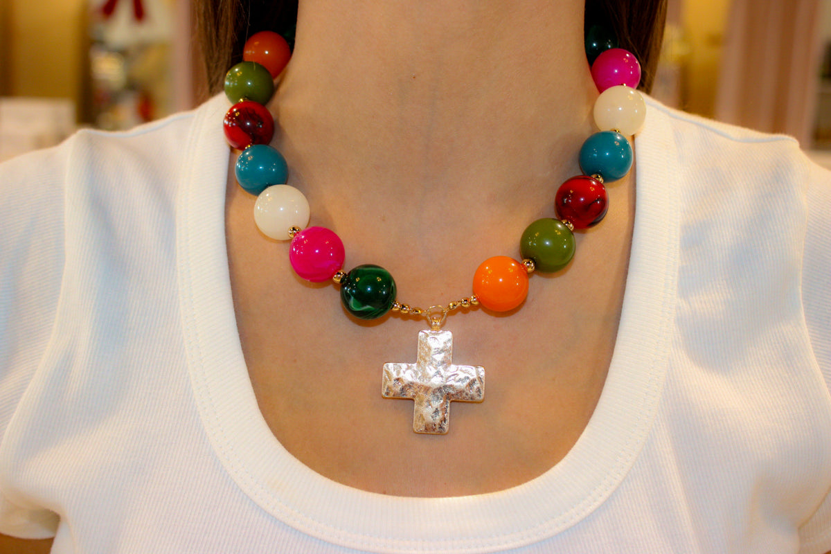 Large Bead Cross Necklace