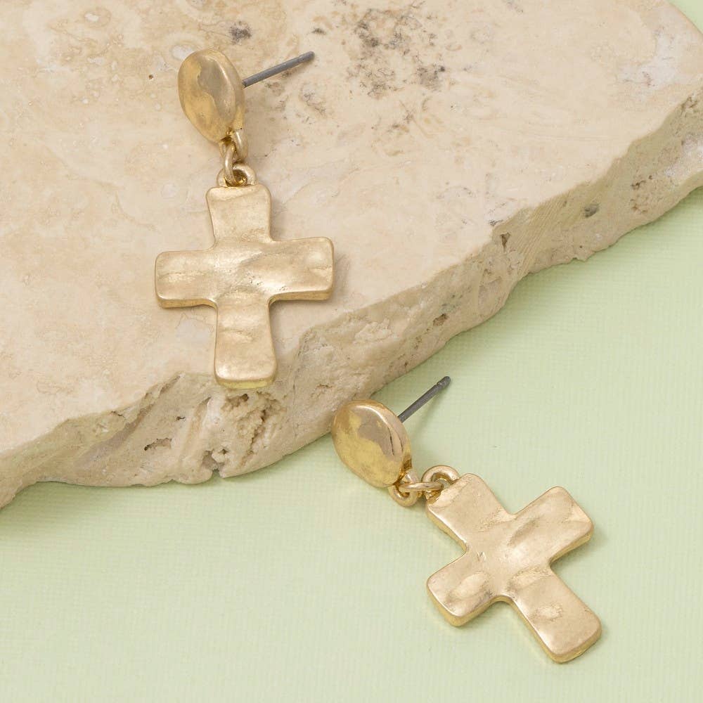 Vintage Metallic Cross Stud Dangle Earrings