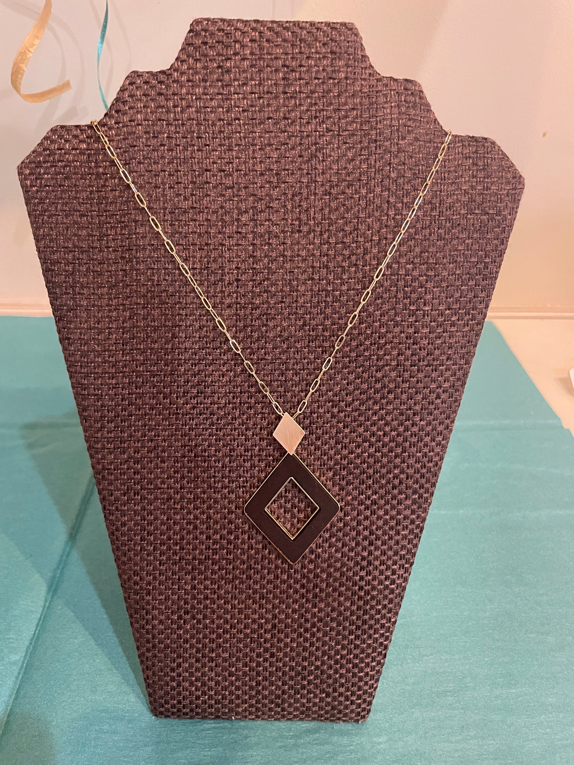 Black Wood Diamond Pendant Necklace.