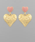 Pink Double Heart Dangle Earrings
