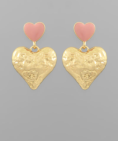 Pink Double Heart Dangle Earrings