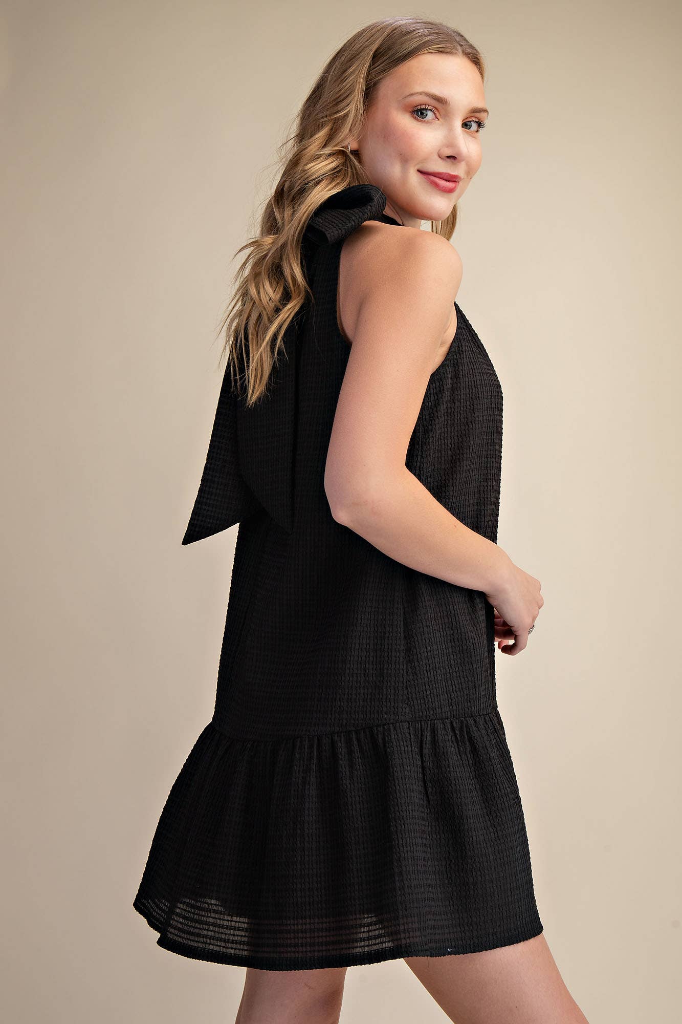 Glam - Bow Neck Halter Mini Dress