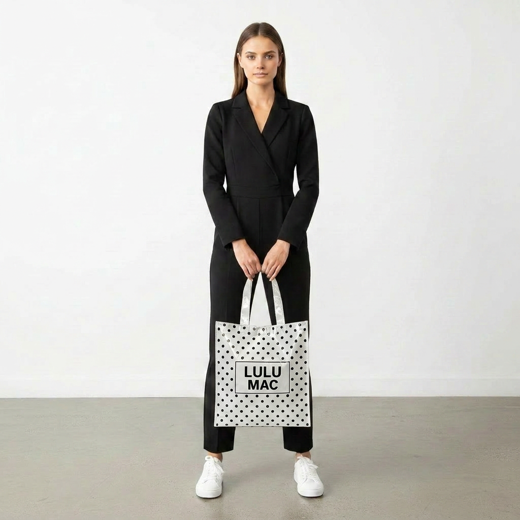 Girlie Girl Originals - LM-BG-1004 REUSABLE TOTE-WHITE BLACK DOTS