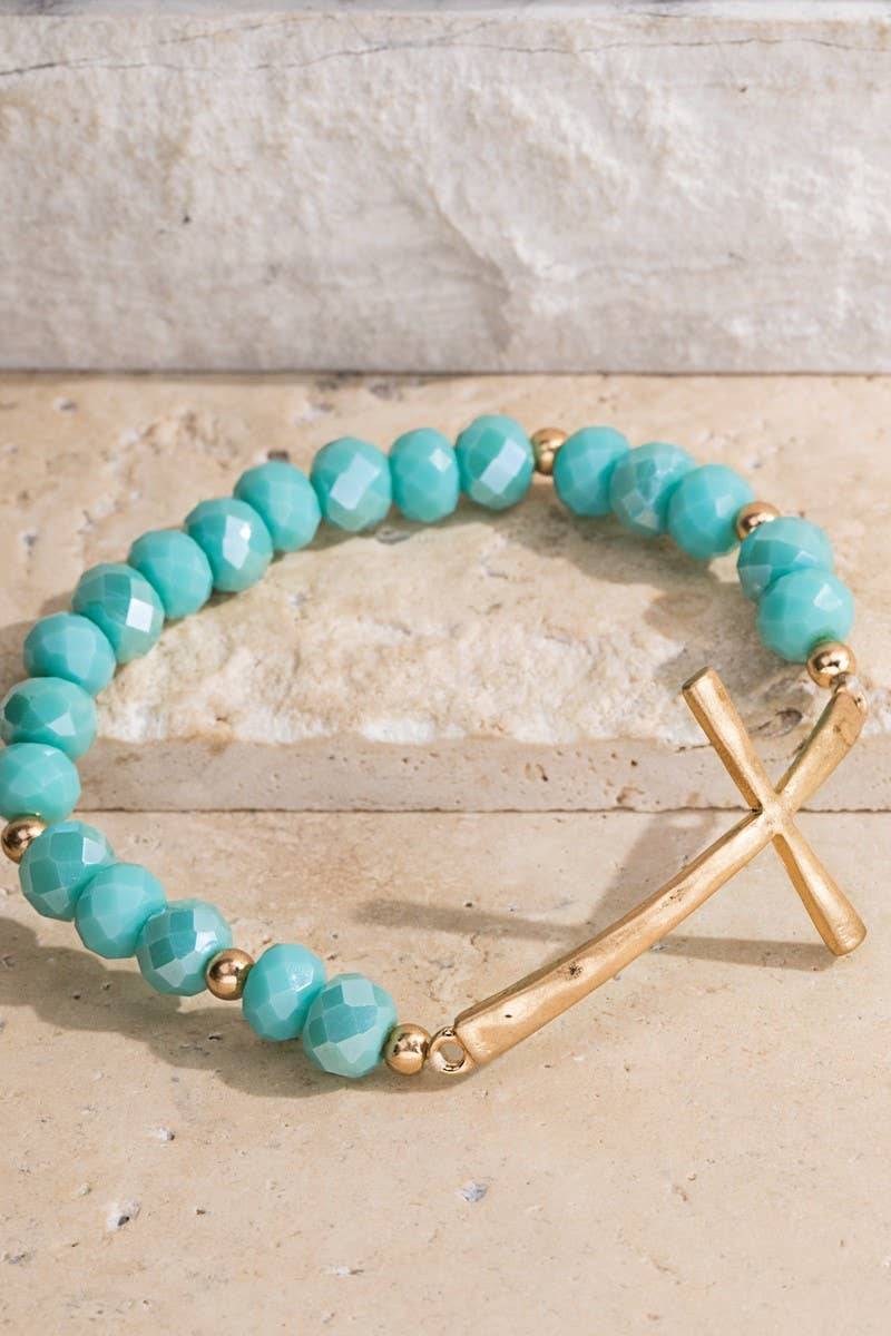 Hammered Metal Cross Beaded Bracelet