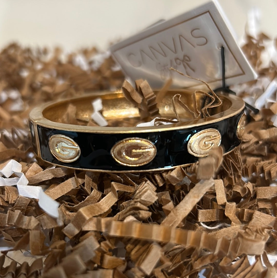 Gold and black College Enamel Hinge Bangle with "G".