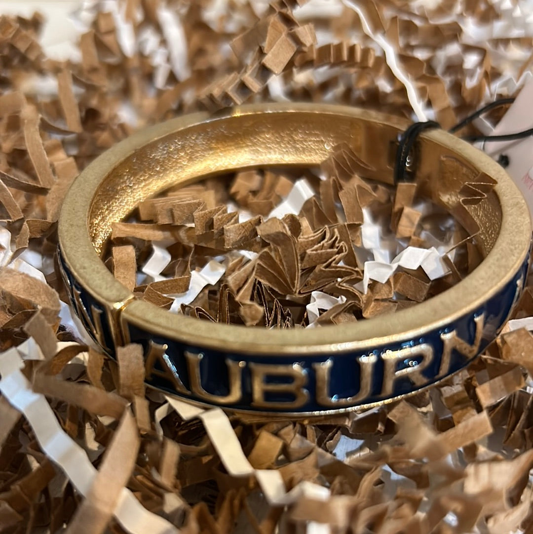 Gold and blue College Enamel Hinge Bangle with "AUBURN".