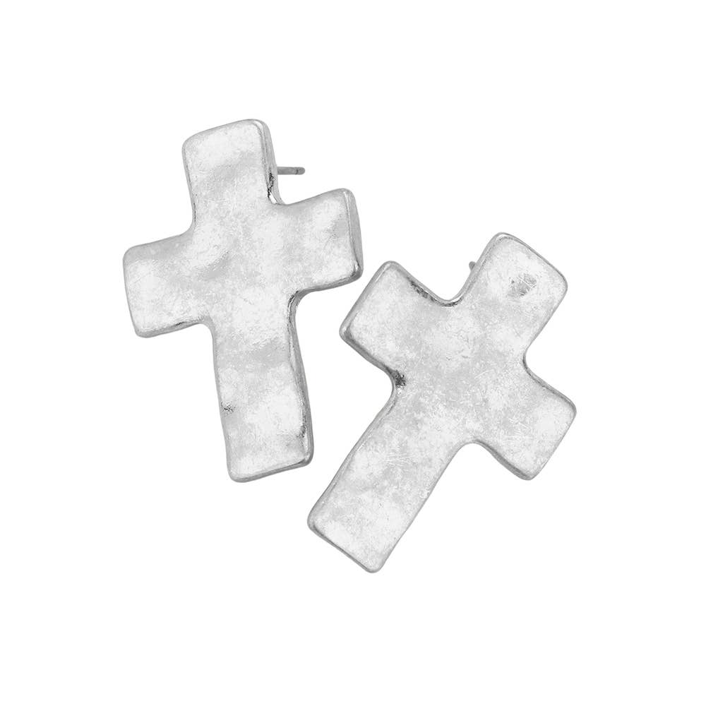 Gold Dipped Hammered Matte Metal Cross Earrings