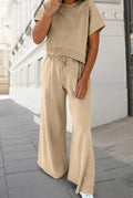 Aapparella - Soft Color Tee & Wide Leg Pants 2pcs Set | S-XL Plus 1X-4X