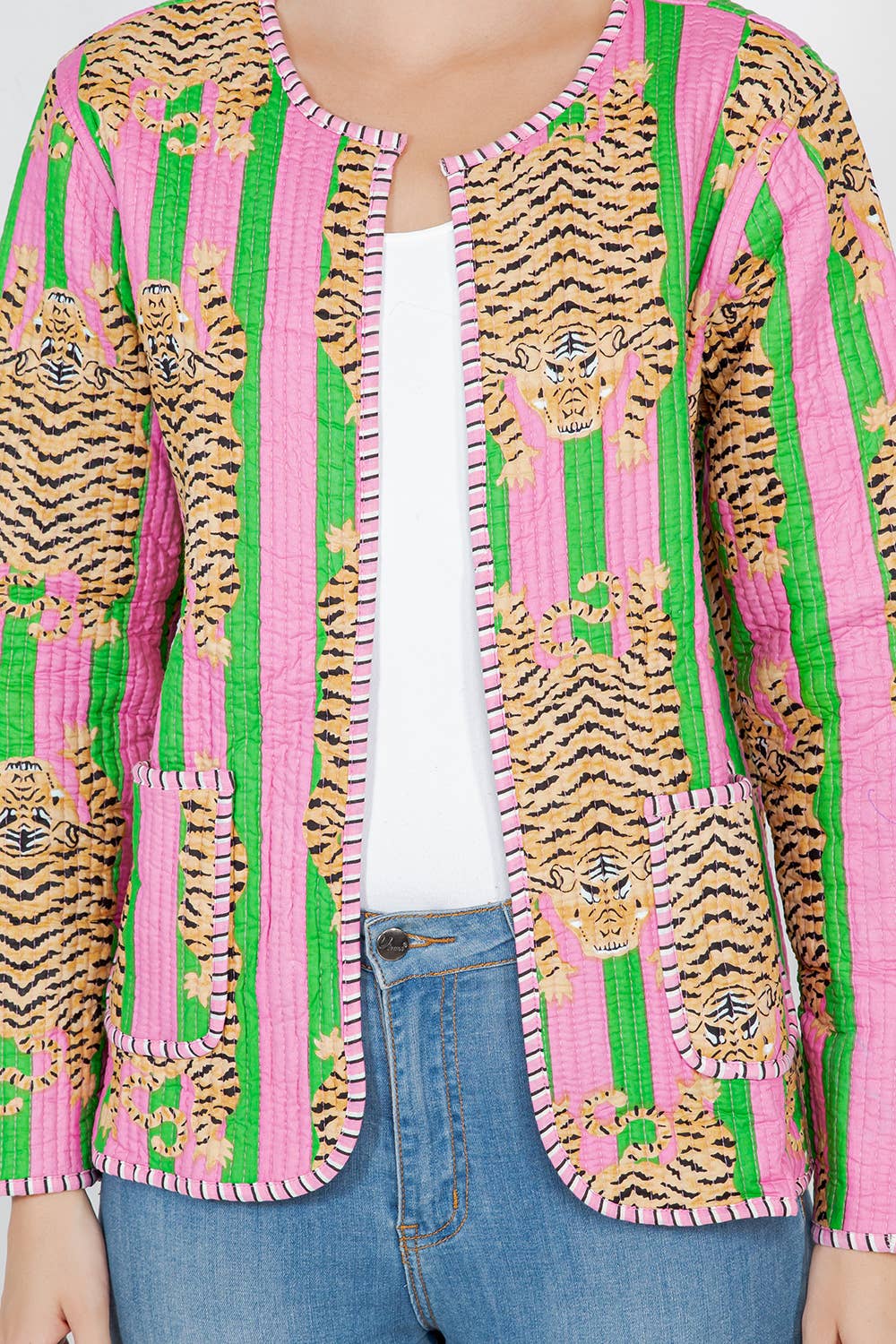 LA Soul - Tiger Print Quilted Cotton Jacket - Pink